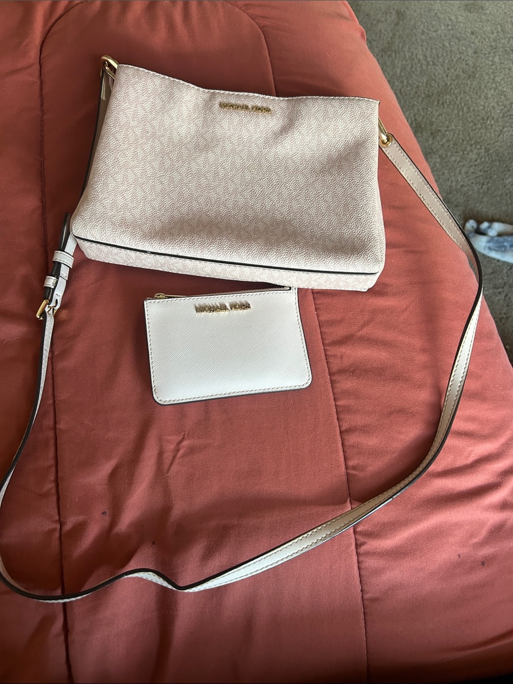 Michael Kors Light Pink/Blush Crossbody Bag with Matching Card Case